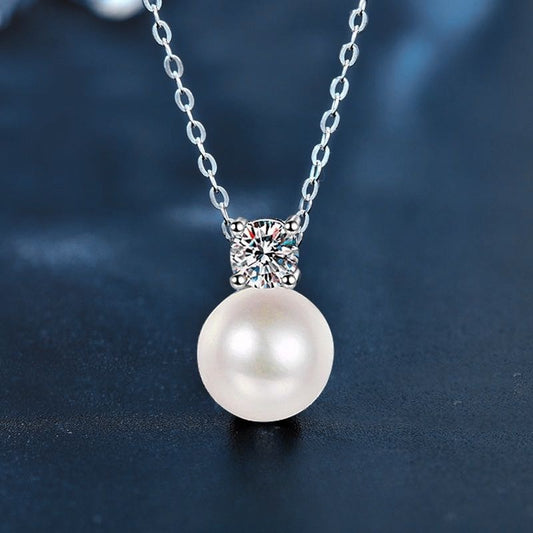 Pearl and Moissanite Necklace - 925 Sterling Silver